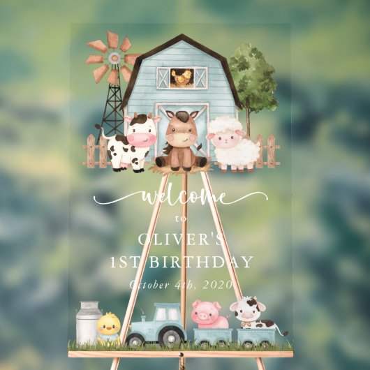 Farm Animals, Cute Animals, First Birthday Welcome アクリルサイン (ニュートラル)