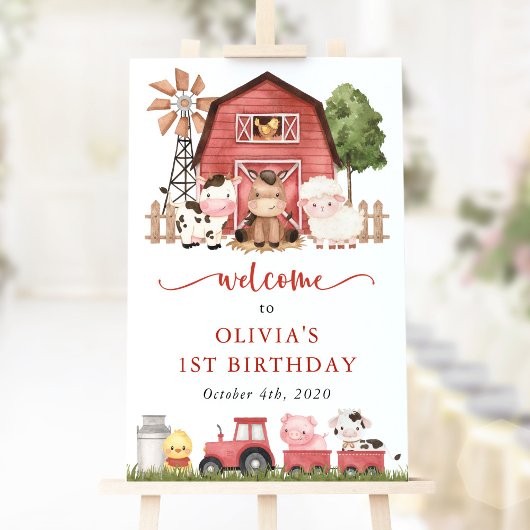 Farm Animals, Cute Animals, First Birthday Welcome ポスター