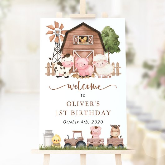 Farm Animals, Cute Animals, First Birthday Welcome ポスター