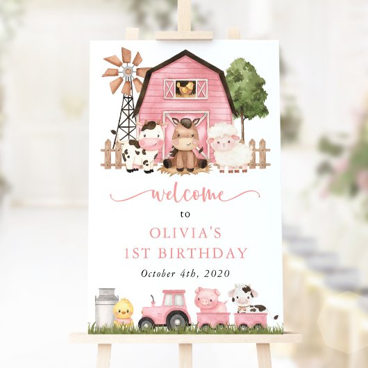Farm Animals, Cute Animals, First Birthday Welcome ポスター