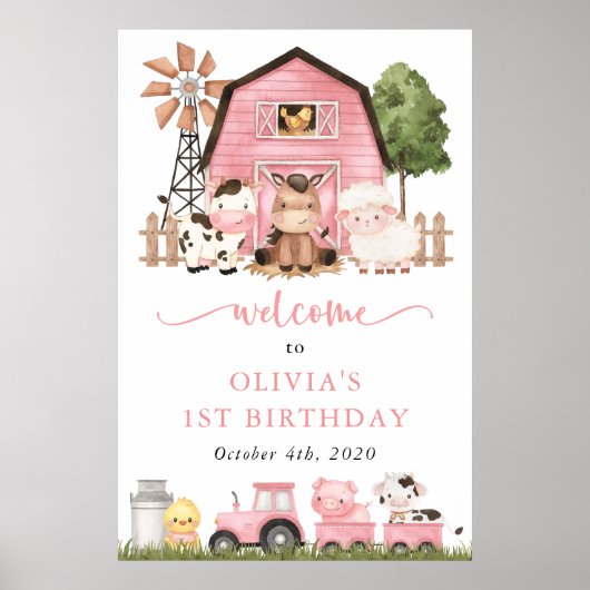 Farm Animals, Cute Animals, First Birthday Welcome ポスター (正面)