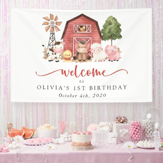 Farm Animals, Cute Animals, First Birthday Welcome 横断幕 (パーティー)