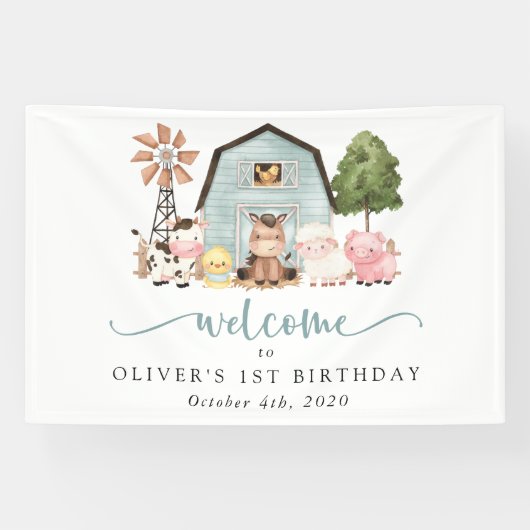 Farm Animals, Cute Animals, First Birthday Welcome 横断幕 (横)