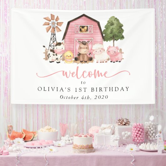 Farm Animals, Cute Animals, First Birthday Welcome 横断幕 (パーティー)