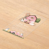Farm Animals, Cute Animals, Pink Barn, Baby Shower アクリル招待状 (レイダウン)