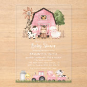 Farm Animals, Cute Animals, Pink Barn, Baby Shower アクリル招待状 (正面)