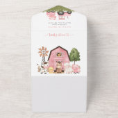Farm Animals, Cute Animals, Pink Barn, Baby Shower オールインワン招待状 (外側)