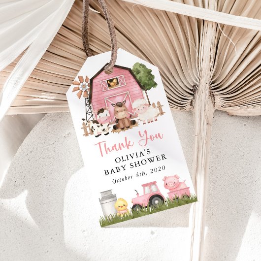 Farm Animals, Cute Animals, Pink Barn, Baby Shower ギフトタグ