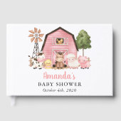 Farm Animals, Cute Animals, Pink Barn, Baby Shower ゲストブック (正面)