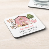 Farm Animals, Cute Animals, Pink Barn, Baby Shower コースター (左側)