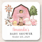 Farm Animals, Cute Animals, Pink Barn, Baby Shower コースター (正面)