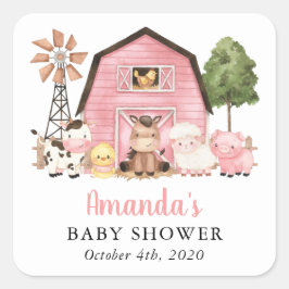 Farm Animals, Cute Animals, Pink Barn, Baby Shower スクエアシール