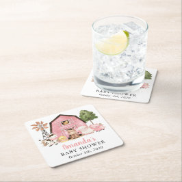 Farm Animals, Cute Animals, Pink Barn, Baby Shower スクエアペーパーコースター