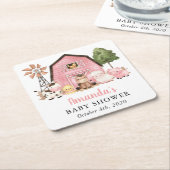 Farm Animals, Cute Animals, Pink Barn, Baby Shower スクエアペーパーコースター (アングル)