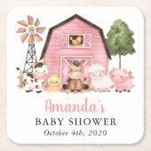 Farm Animals, Cute Animals, Pink Barn, Baby Shower スクエアペーパーコースター (正面)