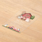 Farm Animals, Cute Animals, Red Barn, Baby Shower アクリル招待状 (レイダウン)