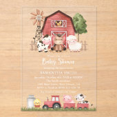Farm Animals, Cute Animals, Red Barn, Baby Shower アクリル招待状 (正面)