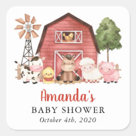 Farm Animals, Cute Animals, Red Barn, Baby Shower スクエアシール