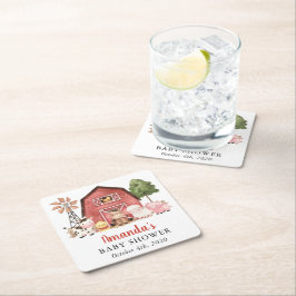 Farm Animals, Cute Animals, Red Barn, Baby Shower スクエアペーパーコースター
