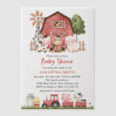 Farm Animals, Cute Animals, Red Barn, Baby Shower ベラム紙招待状 (正面)