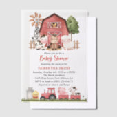 Farm Animals, Cute Animals, Red Barn, Baby Shower ベラム紙招待状 (オフセット)