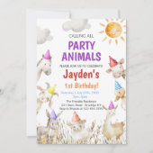Farm Animals gender neutral Barnyard 1st Birthday 招待状 (正面)