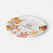 Farm Animals Girl Pink Gingham Barnyard Birthday ペーパープレート (アングル)