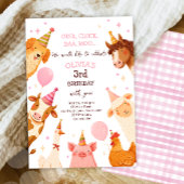 Farm Animals Girl Pink Gingham Barnyard Birthday 招待状