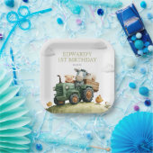 Farm Animals Green Tractor Birthday ペーパープレート (パーティー)