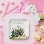 Farm Animals Green Tractor Birthday ペーパープレート (パーティー)