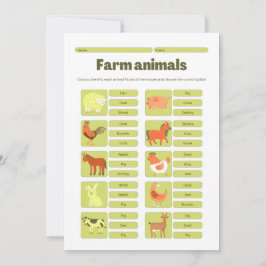 Farm Animals Identification Educational Worksheet シーズンカード