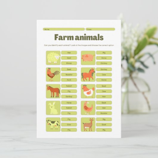 Farm Animals Identification Educational Worksheet シーズンカード (スタンド正面)