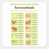 Farm Animals Identification Educational Worksheet スクエアシール (正面)