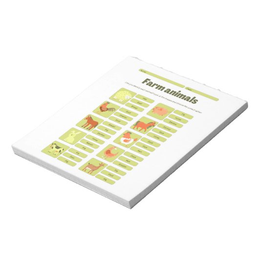 Farm Animals Identification Educational Worksheet ノートパッド (回転)