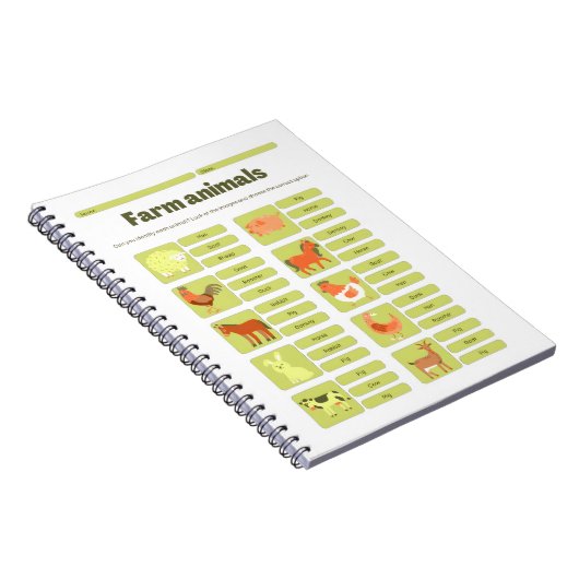 Farm Animals Identification Educational Worksheet ノートブック (右側)