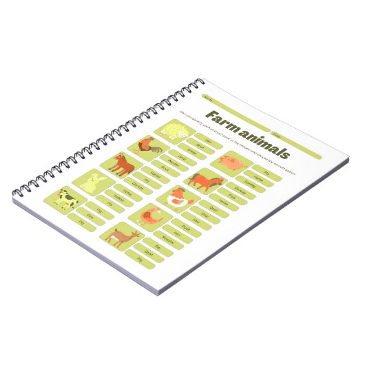 Farm Animals Identification Educational Worksheet ノートブック (左側)