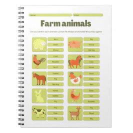 Farm Animals Identification Educational Worksheet ノートブック
