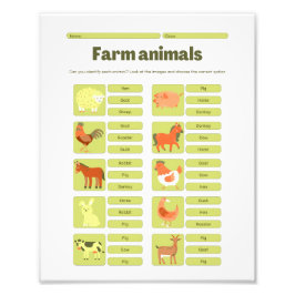 Farm Animals Identification Educational Worksheet フォトプリント