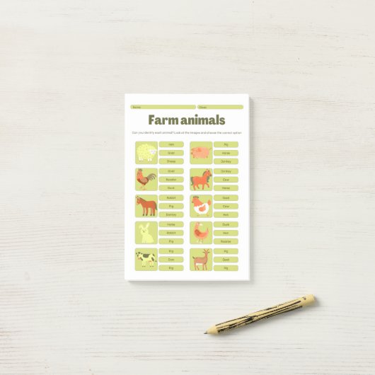 Farm Animals Identification Educational Worksheet ポストイット (デスク上)