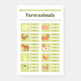 Farm Animals Identification Educational Worksheet ポストイット