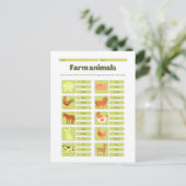 Farm Animals Identification Educational Worksheet ポストカード (スタンド正面)