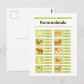 Farm Animals Identification Educational Worksheet ポストカード (正面/裏面)