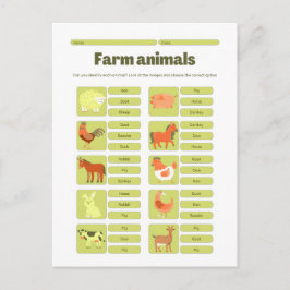 Farm Animals Identification Educational Worksheet ポストカード