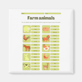 Farm Animals Identification Educational Worksheet マグネット