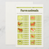 Farm Animals Identification Educational Worksheet 便箋 (正面/裏面)