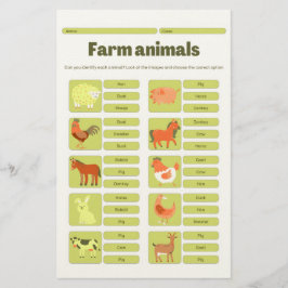 Farm Animals Identification Educational Worksheet 便箋