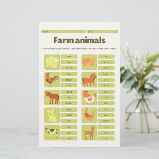 Farm Animals Identification Educational Worksheet 便箋 (スタンド正面)