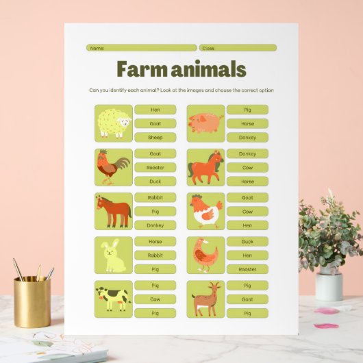 Farm Animals Identification Learning Worksheet アクリルサイン (ウェディング)