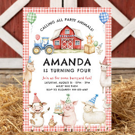 Farm Animals Kids Birthday Invitation 招待状