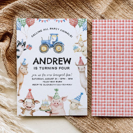 Farm Animals Kids Birthday Invitation 招待状